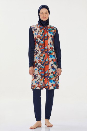 ROZAMAY - Rozamay Kadın Zena Tam Kapalı Tesettür Mayo - Koyu Lacivert