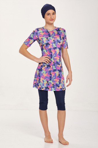 ROZAMAY - Rozamay Kız Garson Romy Yarı Kapalı Tesettür Mayo - Koyu Lacivert