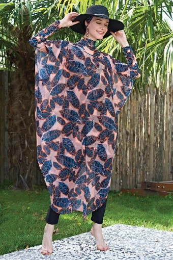 RUKO - Ruko Kadın Pareo Tesettür Plaj Elbisesi Desenli