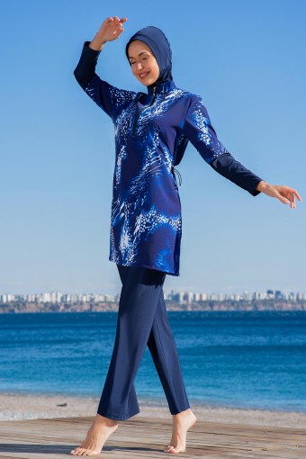 RUKO - Ruko Kadın Tam Kapalı Mayo Yarım Fermuarlı - Lacivert (1)