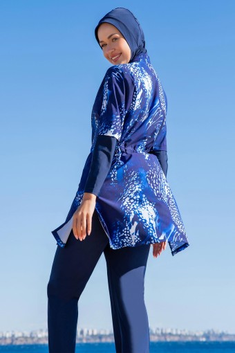 RUKO - Ruko Kadın Tam Kapalı Mayo Yarım Fermuarlı - Lacivert (1)