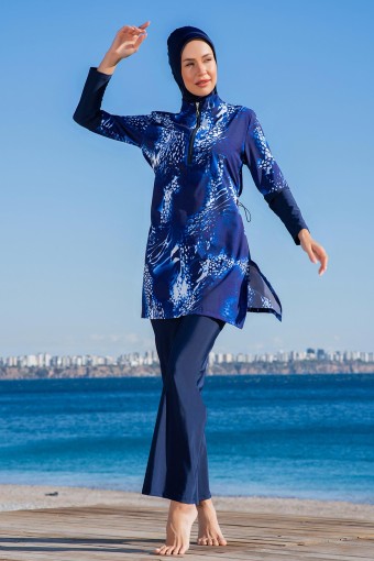 RUKO - Ruko Kadın Tam Kapalı Mayo Yarım Fermuarlı - Lacivert