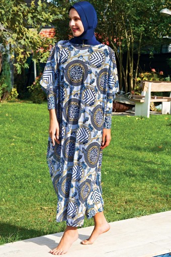 RUKO - Ruko Kadın Pareo Tesettür Plaj Elbisesi Desenli