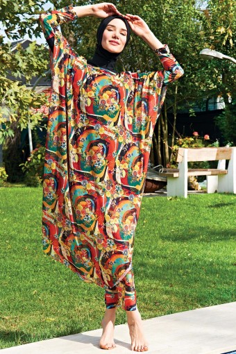 RUKO - Ruko Kadın Pareo Tesettür Plaj Elbisesi Desenli