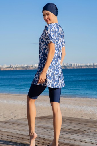 RUKO - Ruko Kadın Yarı Kapalı Mayo Yarım Fermuarlı Kısa Kollu - Lacivert (1)