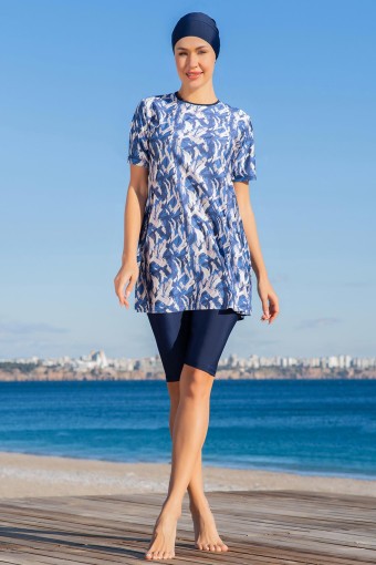 RUKO - Ruko Kadın Yarı Kapalı Mayo Yarım Fermuarlı Kısa Kollu - Lacivert