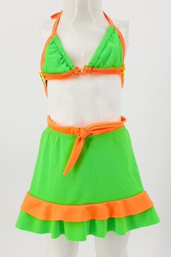 SAM - Sam Kız Çocuk Etekli Bikini Takımı Çiçekli Fırfırlı - Yeşil