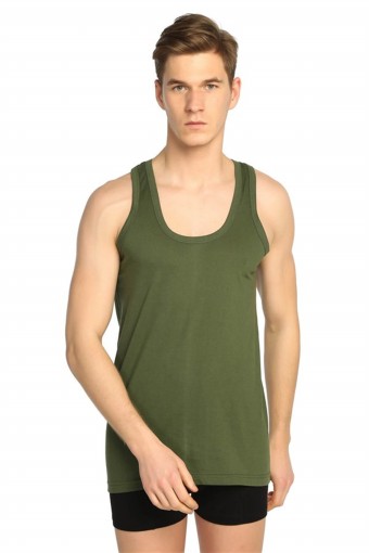 SEDEF YILDIZ - Sedef Yıldız Erkek Atlet Kalın Askılı Pamuklu Renkli - Haki Yeşili - BATTAL