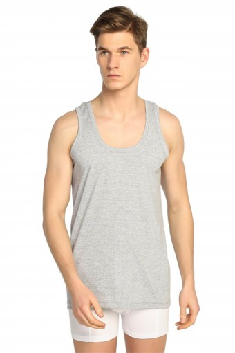 SEDEF YILDIZ - Sedef Yıldız Erkek Atlet Kalın Askılı Pamuklu Renkli - Gri - 4