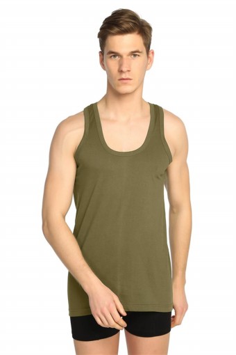 SEDEF YILDIZ - Sedef Yıldız Erkek Atlet Kalın Askılı Pamuklu Renkli - Askeri Yeşil - 4