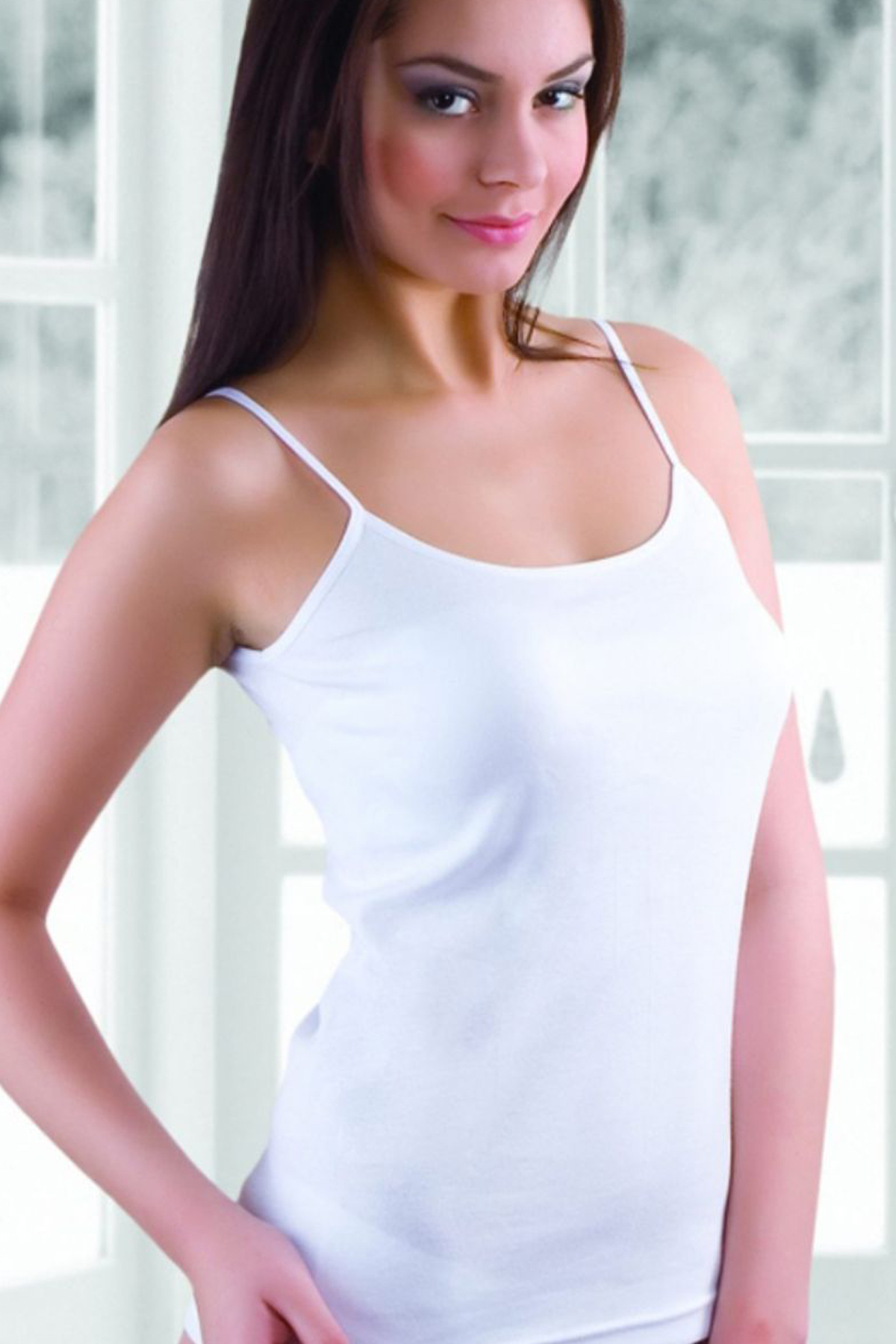 Sedef Yıldız Kadın İp Askılı Atlet Pamuklu - Beyaz - 5 - Thumbnail