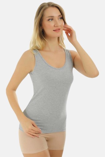 SEDEF YILDIZ - Sedef Yıldız Kadın Kalın Askılı Pamuklu Atlet - Gri - 5