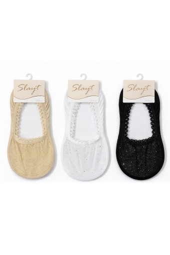 SLAYT ÇORAP - Slayt Kadın Babet Çorap Dantelli Güpürlü Desenli