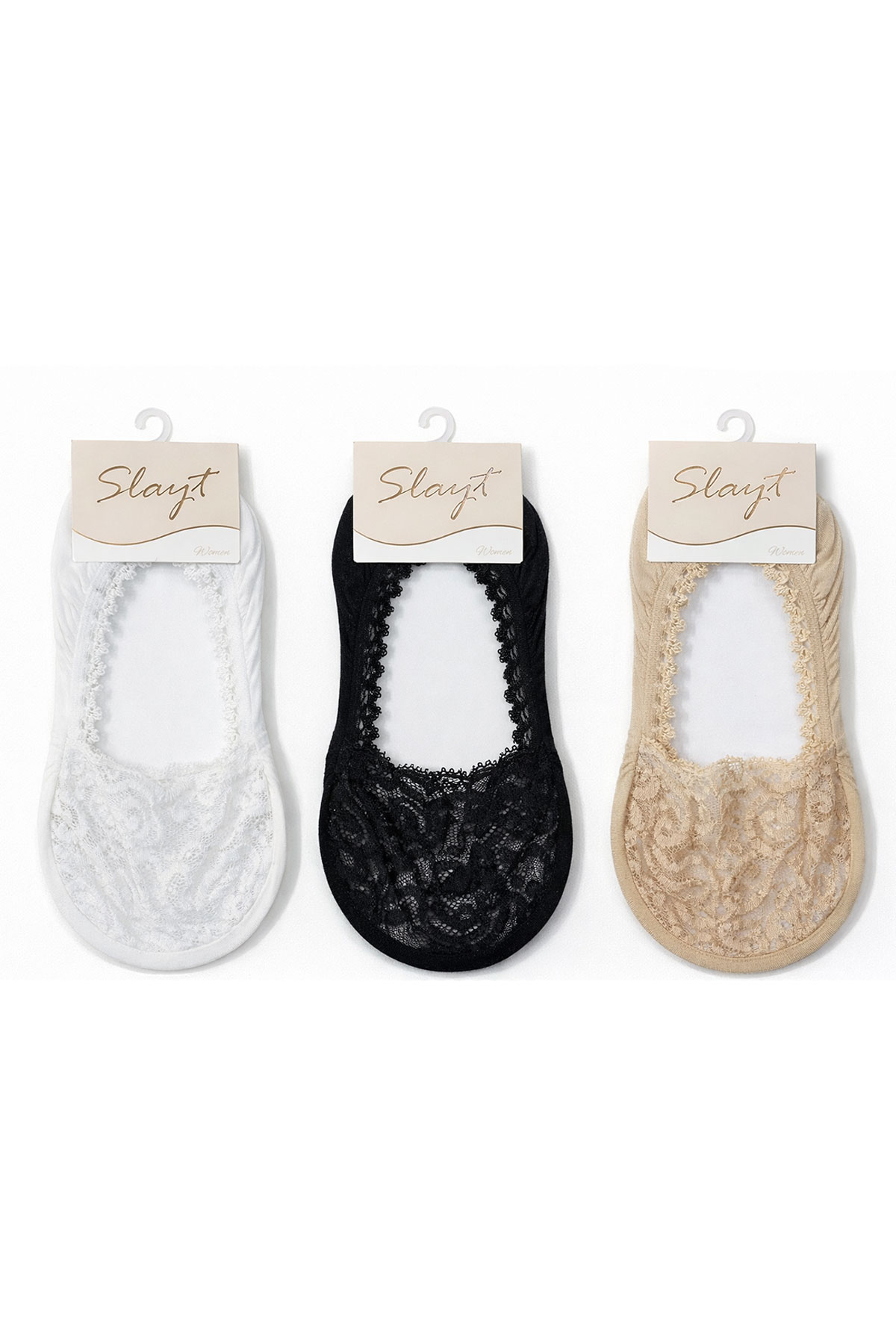 Slayt Kadın Babet Çorap Dantelli Güpürlü Desenli - Thumbnail