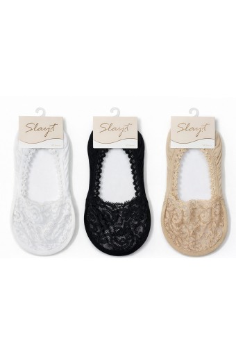 SLAYT ÇORAP - Slayt Kadın Babet Çorap Dantelli Güpürlü Desenli