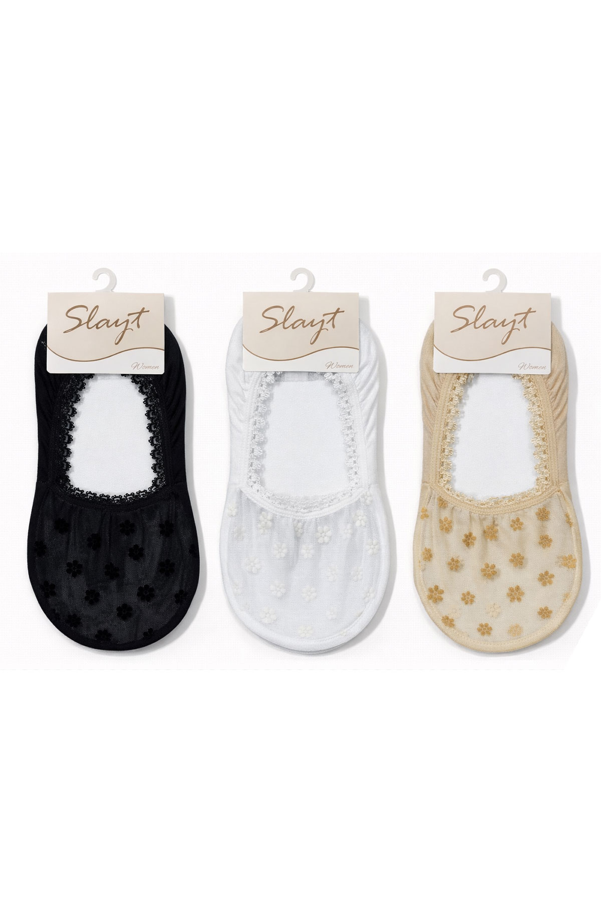 Slayt Kadın Babet Çorap Dantelli Güpürlü Desenli - Thumbnail