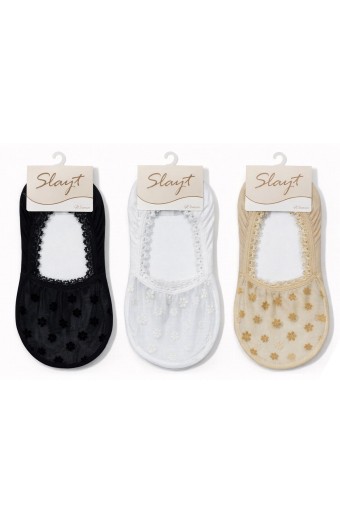SLAYT ÇORAP - Slayt Kadın Babet Çorap Dantelli Güpürlü Desenli