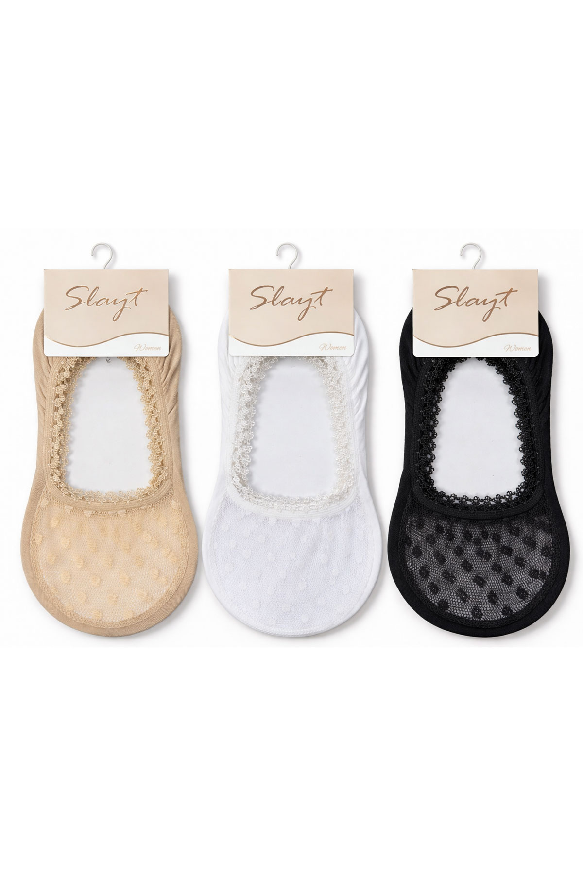 Slayt Kadın Babet Çorap Dantelli Güpürlü Desenli - Thumbnail