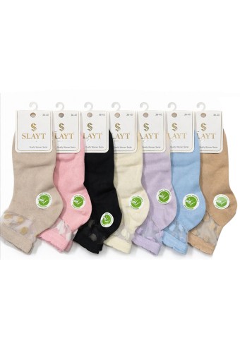 SLAYT ÇORAP - Slayt Kadın Patik Çorap Bambu Tül Desen