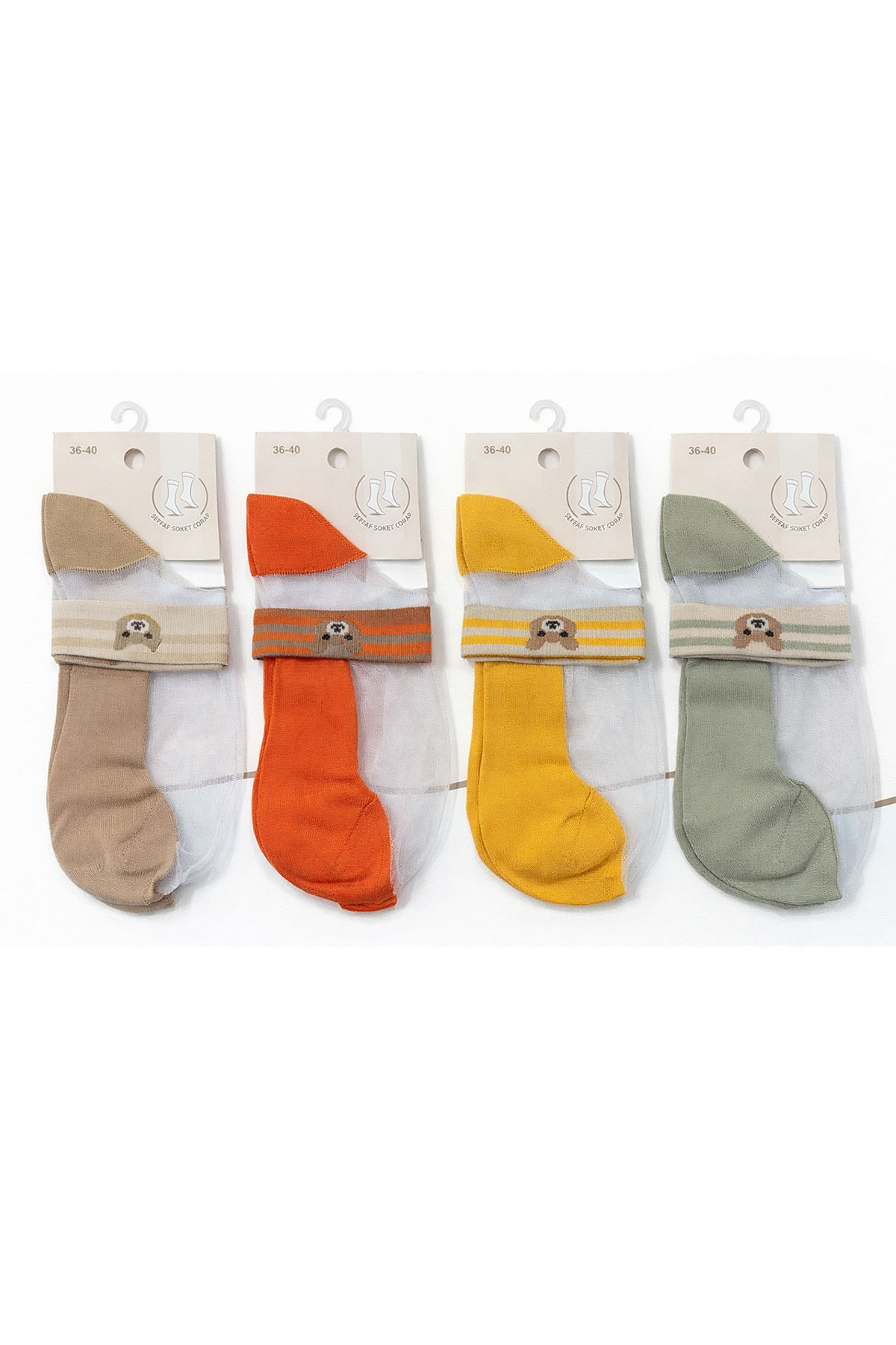 Slayt Kadın Patik Çorap Şeffaf Ayıcık Desenli - Thumbnail