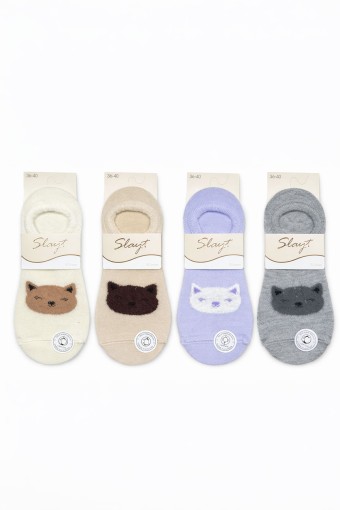 SLAYT ÇORAP - Slayt Kadın Sneaker Çorap Ayıcık Kabartmalı