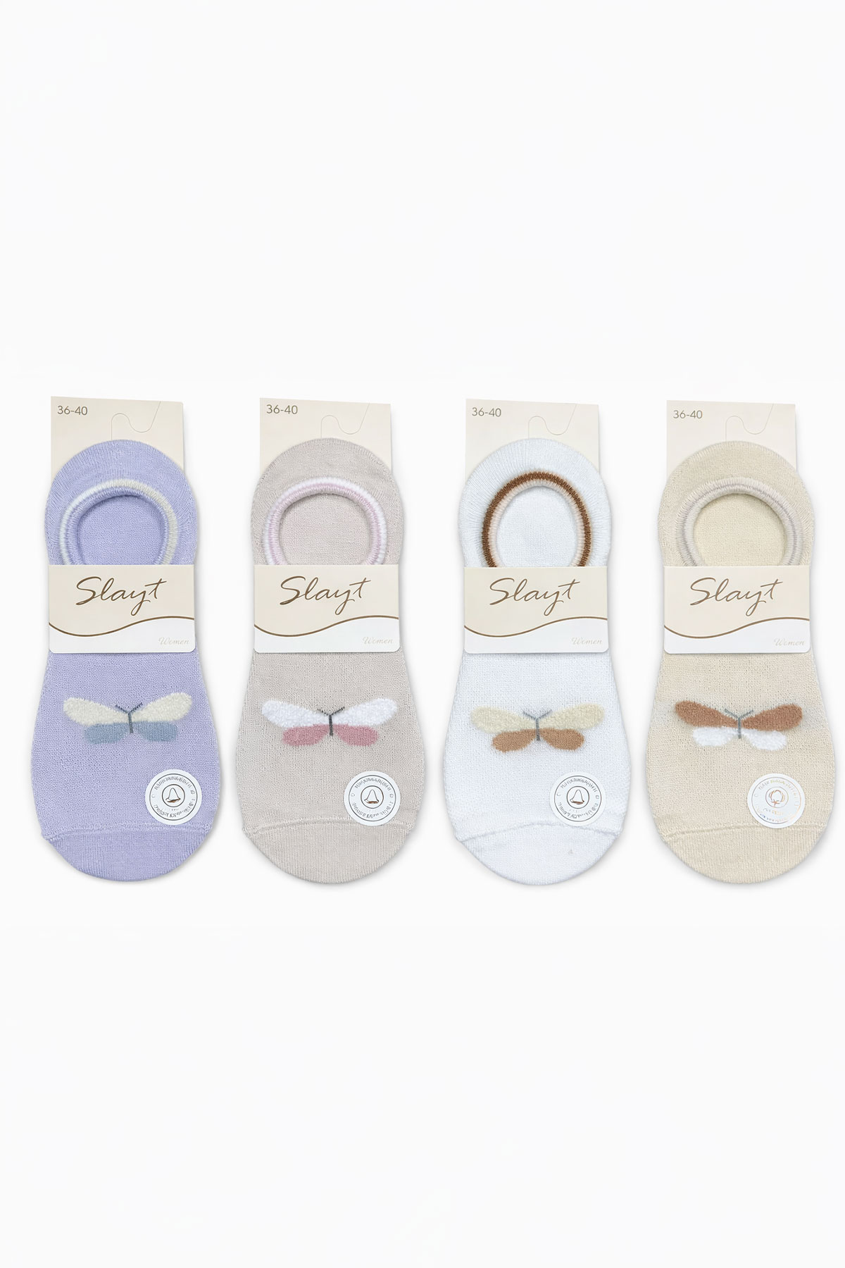 Slayt Kadın Sneaker Çorap Kelebek Kabartmalı - Thumbnail