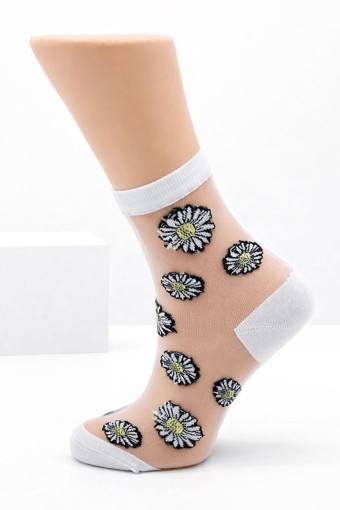 SLAYT ÇORAP - Slayt Kadın Soket Çorap Şeffaf Çiçek Desenli