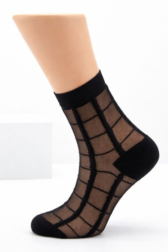 SLAYT ÇORAP - Slayt Kadın Soket Çorap Şeffaf Çizgi Desenli