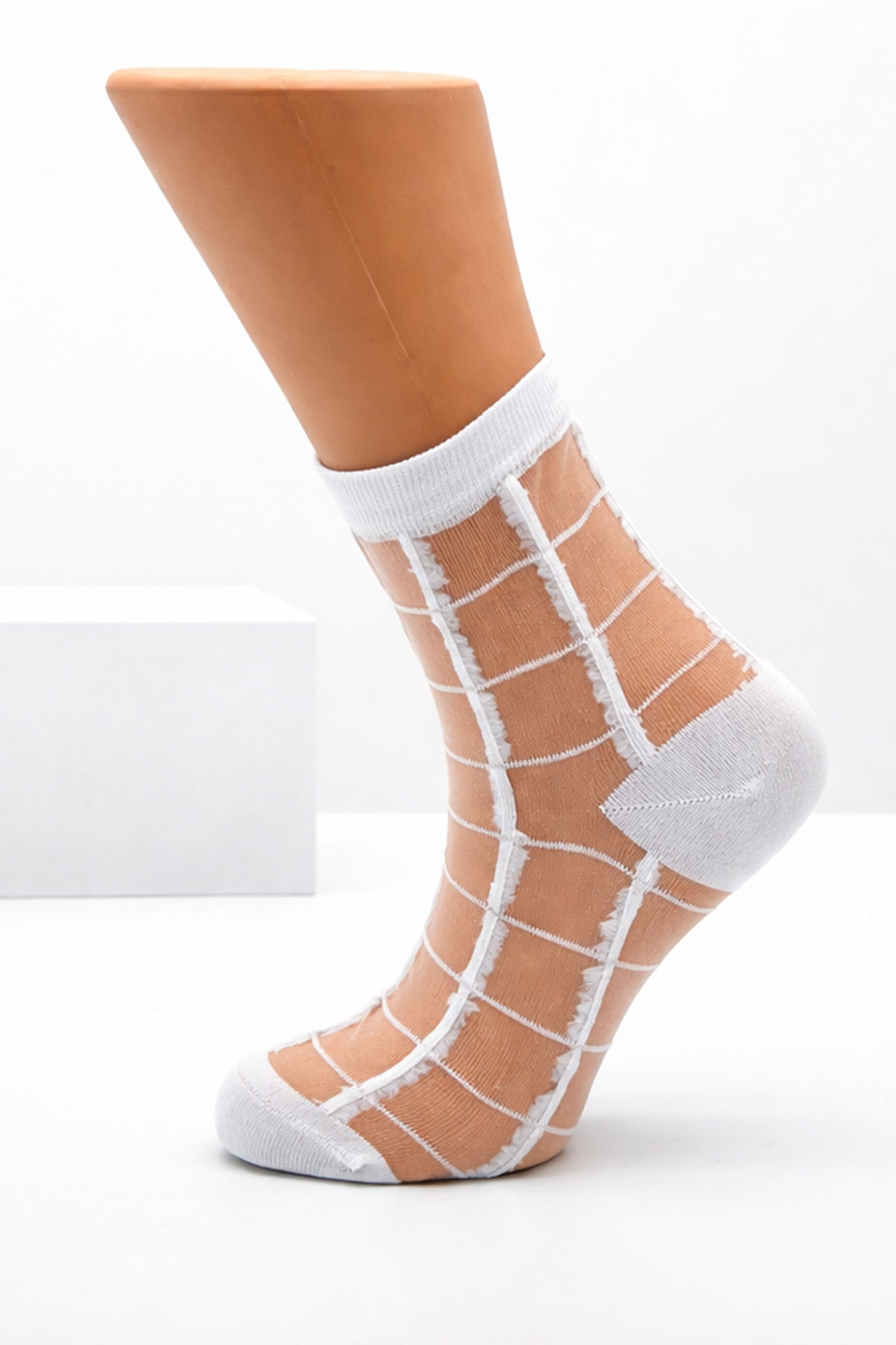 Slayt Kadın Soket Çorap Şeffaf Çizgi Desenli - Thumbnail