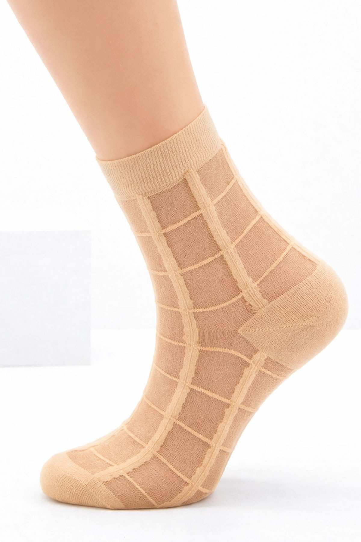 Slayt Kadın Soket Çorap Şeffaf Çizgi Desenli - Thumbnail