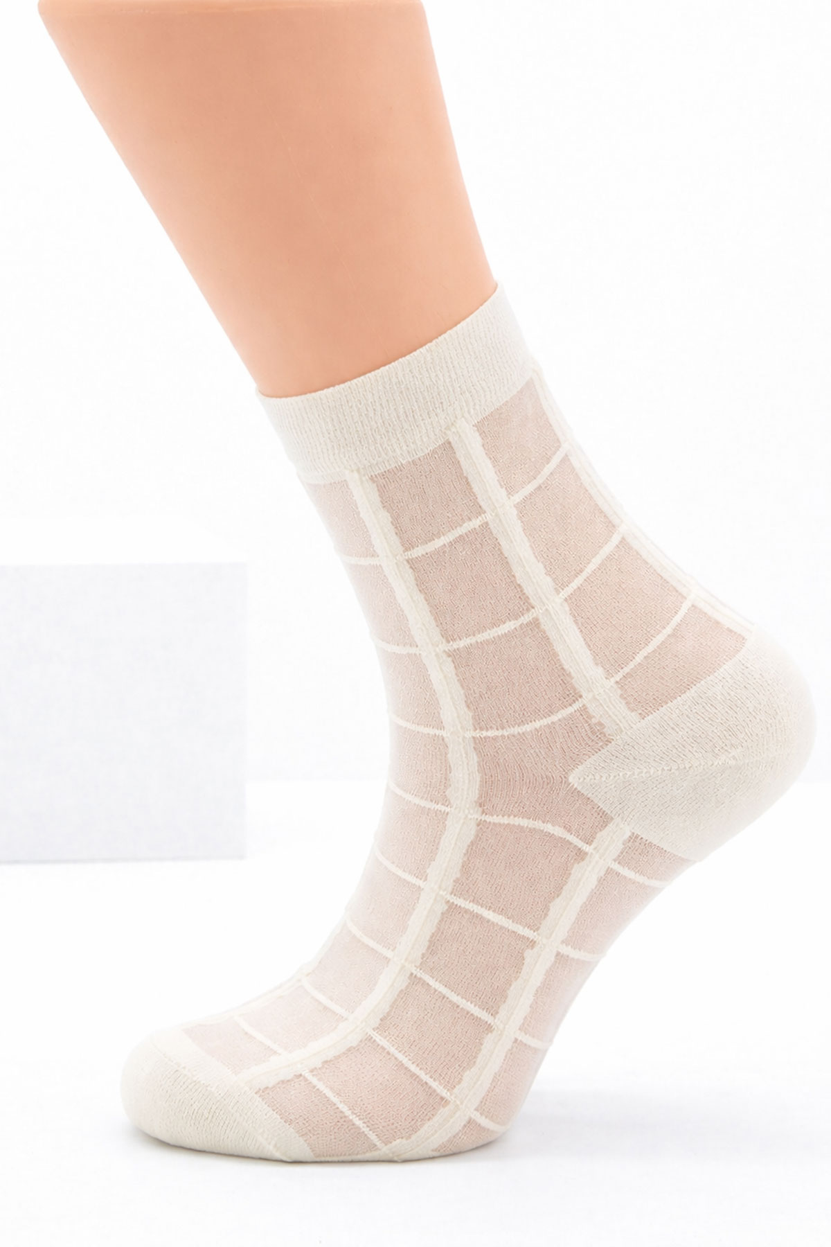 Slayt Kadın Soket Çorap Şeffaf Çizgi Desenli - Thumbnail