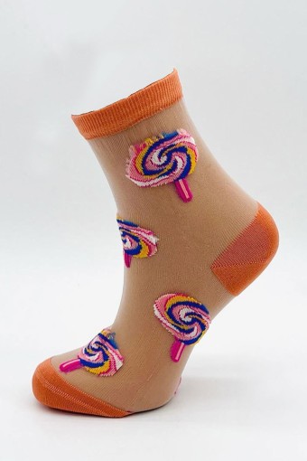 SLAYT ÇORAP - Slayt Kadın Soket Çorap Şeffaf Şeker Desenli