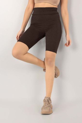 SPORT - Sport Kadın Fitilli Şort Tayt - Acı Kahve