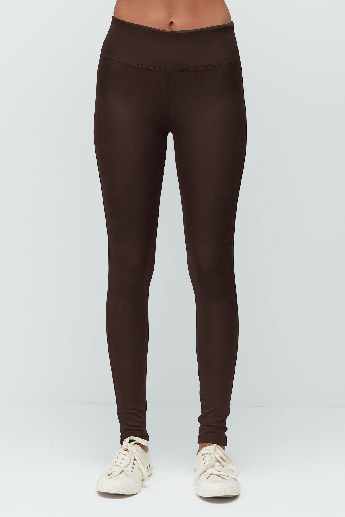 Sport Kadın Tayt Uzun Dalgıç Şardonlu Yüksek Bel - Acı Kahve - Thumbnail