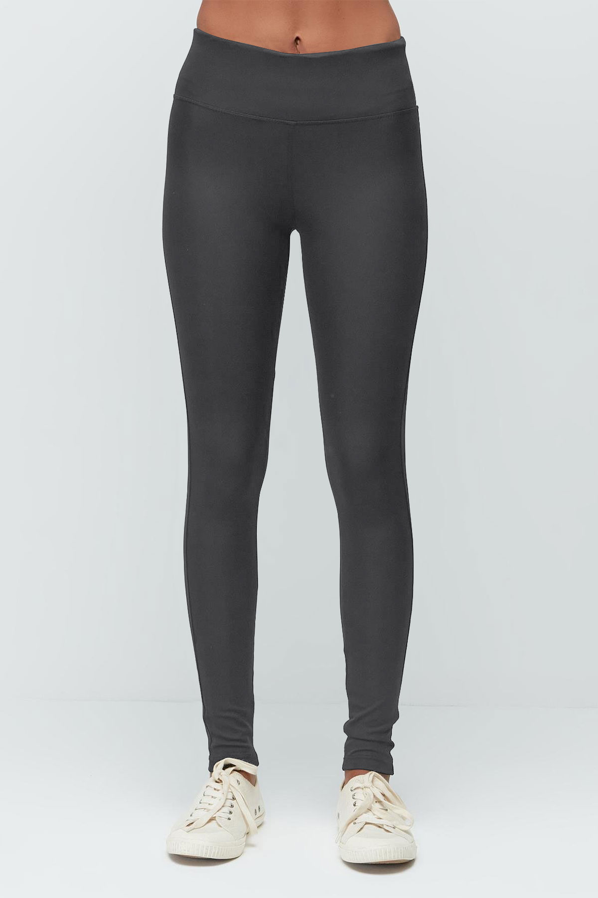 Sport Kadın Tayt Uzun Dalgıç Şardonlu Yüksek Bel - Antrasit - Thumbnail