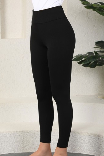 SPORT - Sport Kadın Tayt Uzun Fitilli Şardonlu Yüksek Bel - Siyah