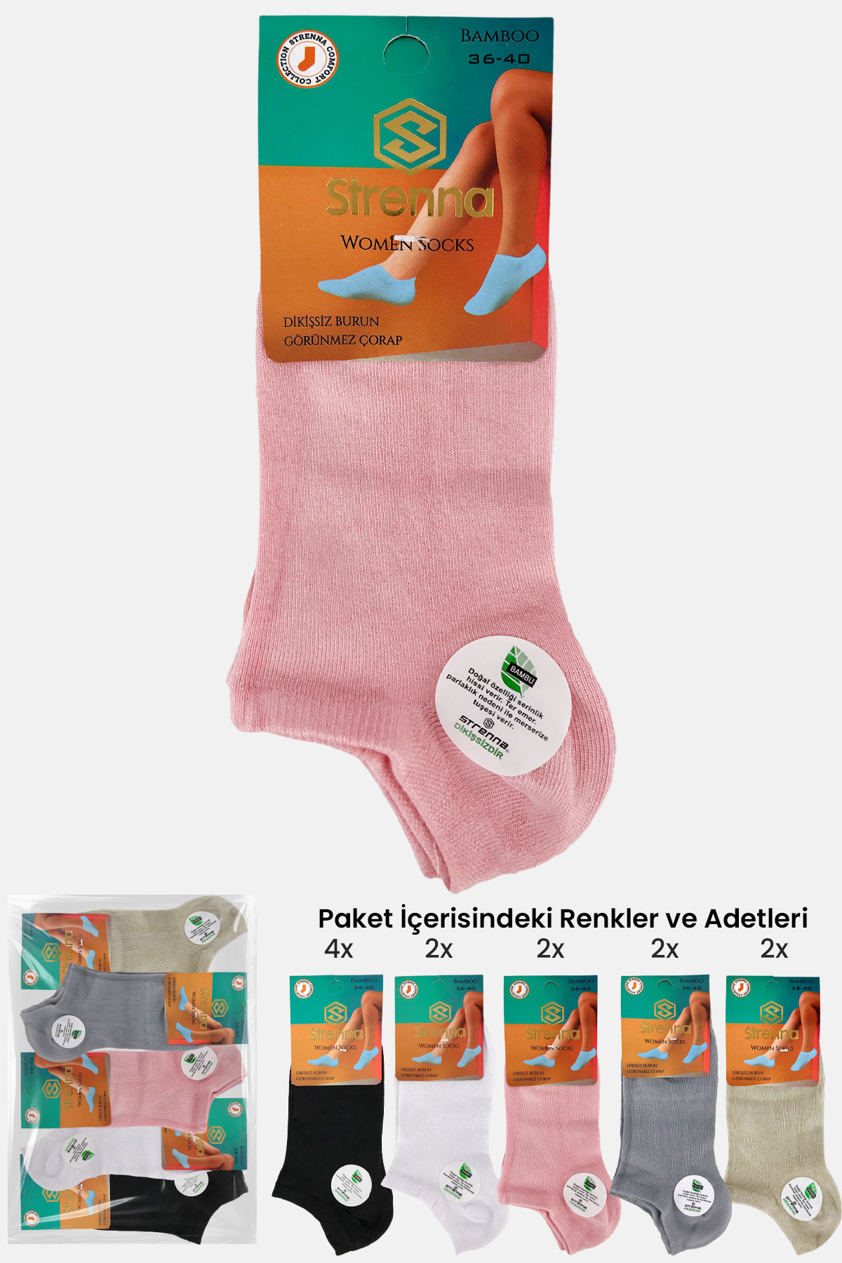 Strenna Kadın Patik Çorap Bambu Dikişsiz Burun Görünmez - Thumbnail