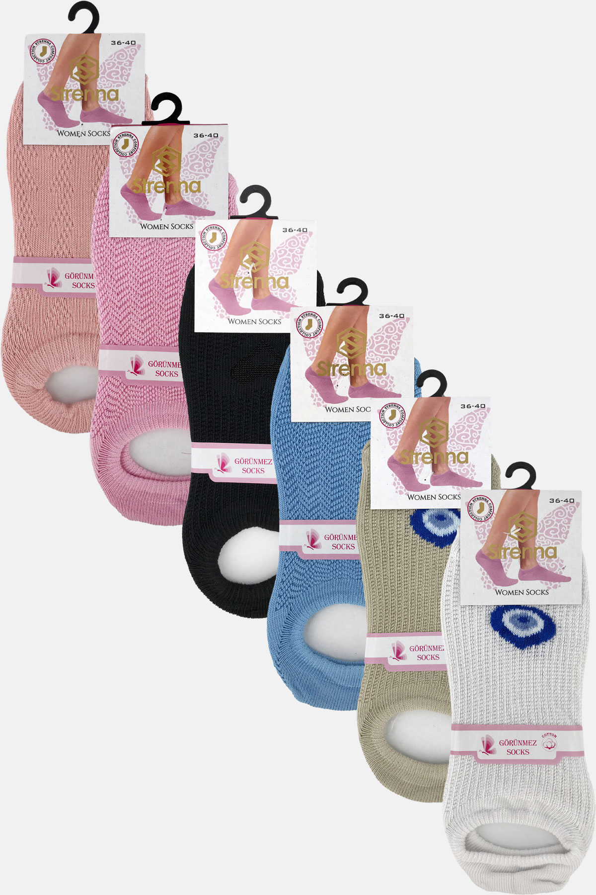 Strenna Kadın Sneaker Çorap Cotton Dikişsiz Zigzag Desenli - Thumbnail