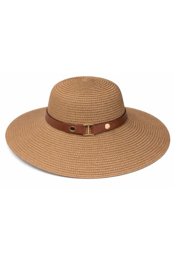 Suyutti - Suyutti Kadın Deri Aksesuarlı Kısa Hasır Şapka (1)