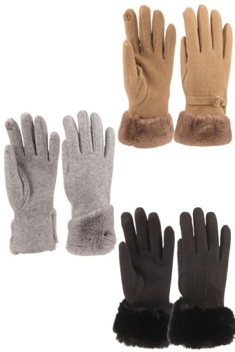 Suyutti - Suyutti Kadın Eldiven Bileği Kürklü Teksan