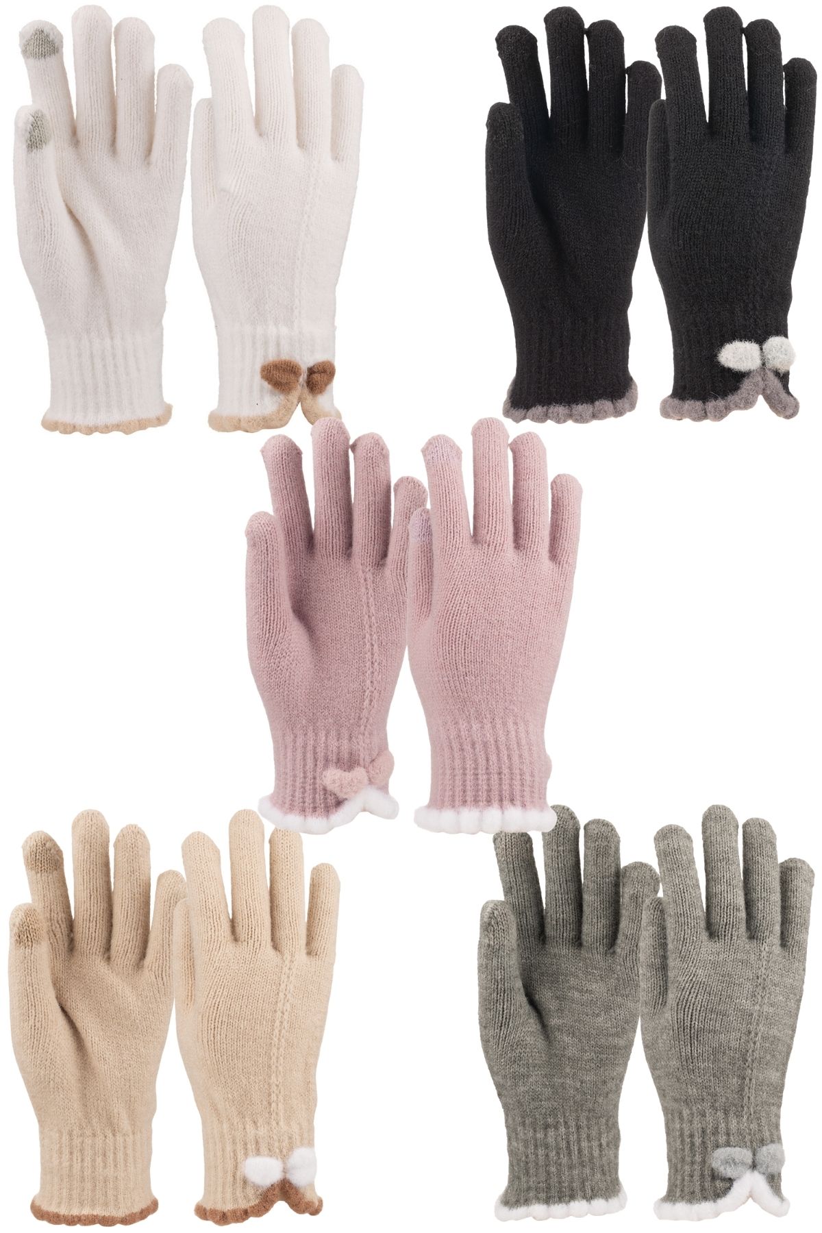 Suyutti Kadın Eldiven Örme Dokunmatik Bileği Fiyonk Detaylı - Thumbnail