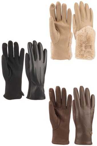 Suyutti - Suyutti Kadın Eldiven Suni Deri Bileği Kürklü