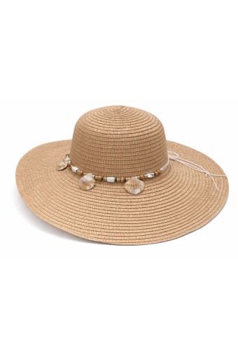 Suyutti - Suyutti Kadın Hasır Şapka Geniş Kenar Deniz Kabuklu (1)