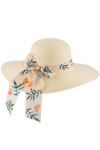 Suyutti - Suyutti Kadın Hasır Şapka Geniş Kenar Kurdeleli