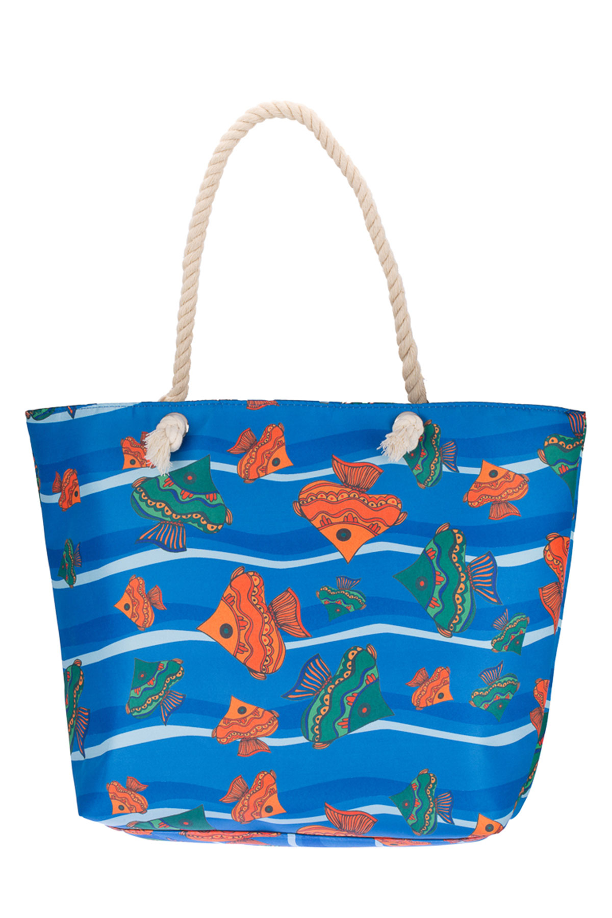 Suyutti Kadın Plaj Çantası Balık Baskılı - Thumbnail