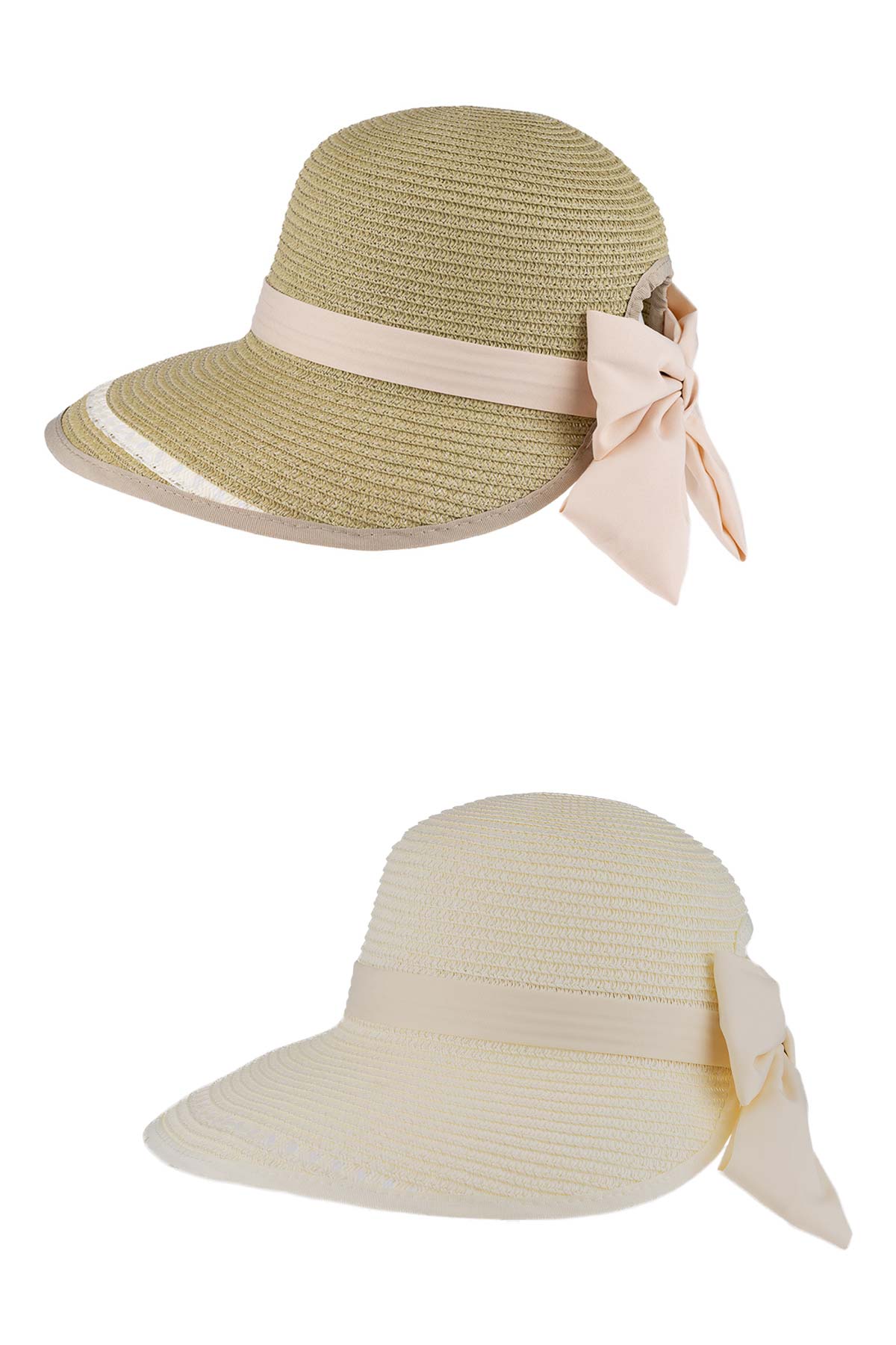 Suyutti Kadın Plaj Şapkası Vizör Hasır Kurdela Detaylı - Thumbnail