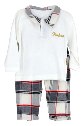 TAHABEBE - Taha Bebe Erkek Bebek Ekose Penye Takım - Ekru