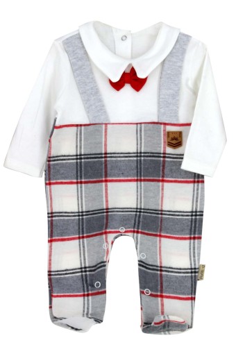 TAHABEBE - Taha Bebe Erkek Bebek Papyonlu Ekose Penye Tulum - Gri