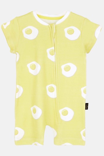 TAHABEBE - Taha Bebek Unisex Fermuarlı Kısa Tulum - Sarı/Beyaz