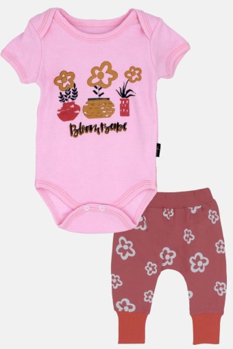 TAHABEBE - Taha Kız Bebek Çiçek Desenli 2 li Takım - Pembe
